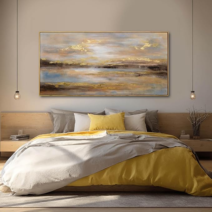 Gold Abstract Wall Art Decor Neutral Canvas Pictures Framed Wall Decor Colorful Art Prints for Living Room Dining Room Bedroom 24x48 Inch
