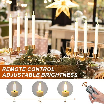 12PCS Flameless Taper Candles with 3D Flickering Flame Battery Operated Candles with 2 Remote with Button Cell Battery 10" Ivory LED Candlesticks Window Candle for Christmas Home Decor
