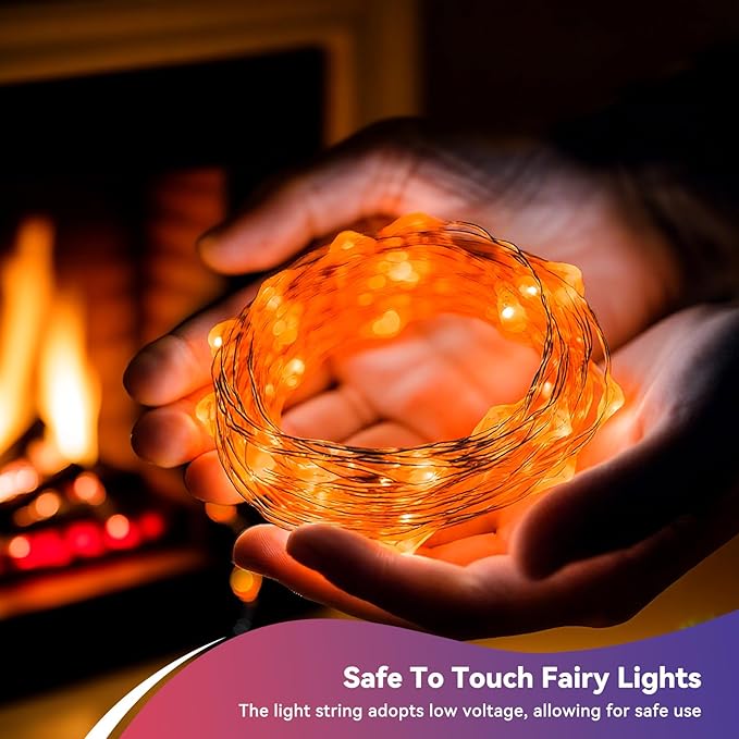 4 Pack 240LED Halloween Fairy Lights Battery Operated - 20FT Twinkle Lights with 2 Lighting Modes Indoor Outdoor, Waterproof Led Fairy String Lights for Christmas, Bedroom, Dorm, DIY Decor, Orange