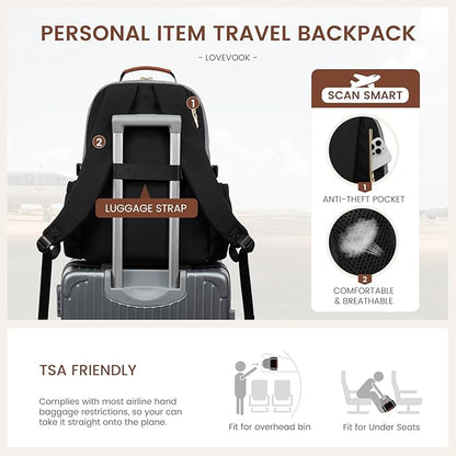 LOVEVOOK Laptop Backpack for Women with Pouch Pocket for Large Capacity Cup,15.6 Inch Teacher Nurse College Work Backpack Purse,Waterproof Laptop Bag Computer Back Pack for Travel, Grey-Black-Brown