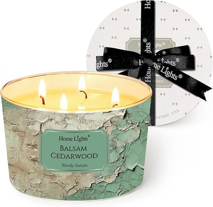 HomeLights Balsam Cedarwood Scented Candles | 18oz Soy Candles Industrial Chic 4-Wick Large Candle Jars | Ideal Candle Gifts for Events, Home Decor Stress, Relief & Relaxation