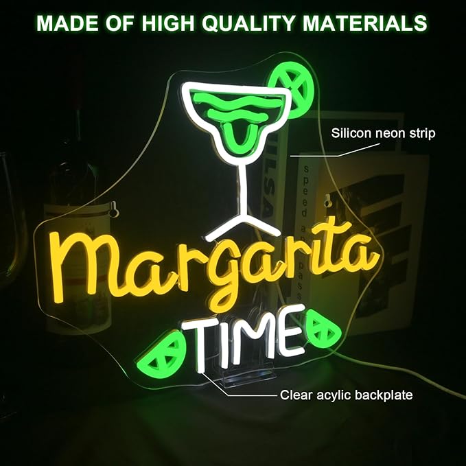 Lucunstar Margarita Time Neon Sign for Wall Decor Margarita Led Signs USB Dimmable Neon Lights for Beer Bar Kitchen Restaurant Home Pub Party Man Cave Club Shops Hotel Store Business Gift