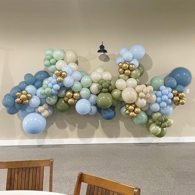 Dusty Blue Sage Green Balloon Arch Kit 139Pcs Fog Blue Pastel Green White Sand Balloons for Baby Shower Birthday Jungle Safari One Silly Goose Theme Wedding Bride Party Decorations for Boy Girl Adult