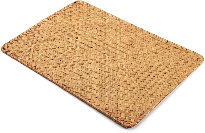 6 Pack Woven Placemats, Rectangular Rattan Place mats, Natural Seagrass Placemats, Farmhouse Wicker Table Mats for Dining Table
