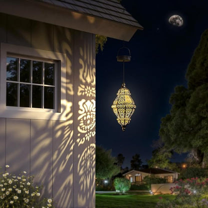 Twinkya 2 Pack Hanging Solar Lights Outdoor Garden Decor, Waterproof Plastic Moroccan Solar Powered Lantern Lamp, Outside Decorations for Patio Yard Porch Backyard Decor, Gardening Gifts for Women Mom