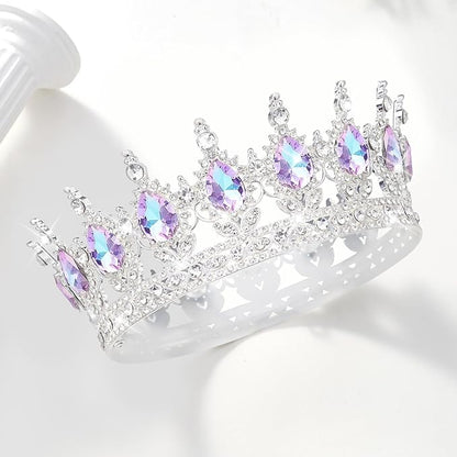 Queen Crown Rhinestone Wedding Crowns and Tiaras for Women Costume Party Hair Accessories Princess Birthday Crown Crystal Bridal Crown (Silver & Violet Crown)