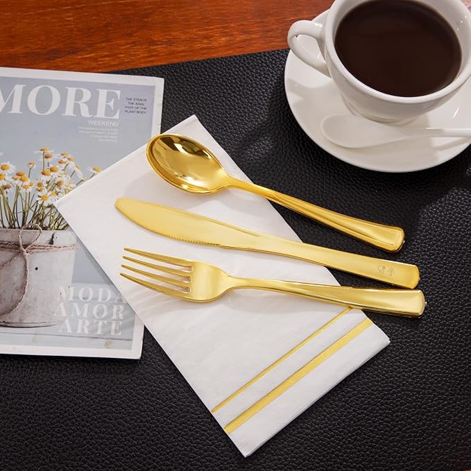 BUCLA 100-Count 3-Ply Disposable Napkins - Gold Paper Napkins Disposable Premium Quality - Thanksgiving Napkins/Dinner Napkins Disposable Soft, Absorbent for parties, weddings, Kitchen