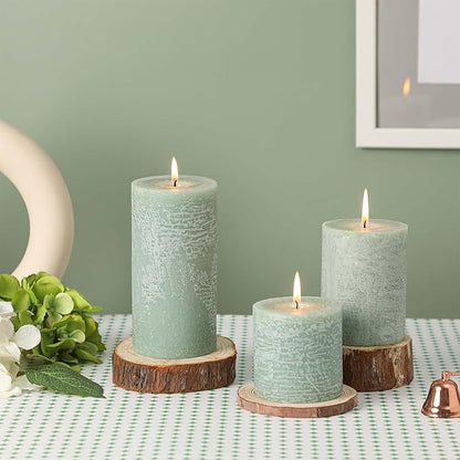 3x6 Inch Sage Green Pillar Candles Set of 3 - Unscented Spring, Long Clean Burning, Large Smokeless Dripless for Home Decor, Dinner Table, Bathroom, Rustic Decor