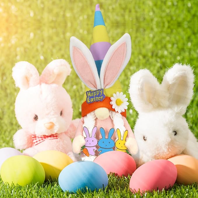 Lovinland Easter Decorations - Bunny Gnomes Decor for Home, Indoor, Tiered Tray, Office, Desk - Spring Rabbit Stuffed Centerpiece Table