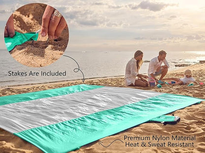 WEKAPO Beach Blanket Sandproof Waterproof, Extra Large Beach Mat, Oversized & Compact Sand Free Mat Quick Drying, Lightweight & Durable with Stakes & Corner Pockets