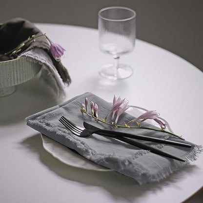 Handmade Cloth Napkins 100% Cotton Napkins with Fringe，Delicate Handmade Cloth Napkins for Dinners, Parties, Weddings and More，18 x 18 Inch Set of 6 - Grey
