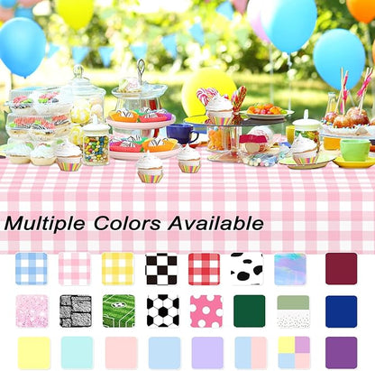 6 Pack Pink Gingham Tablecloth Rectangular Pink and White Checkered Tablecloths Disposable Plastic Pink Plaid Table Cover for Parties, Outdoor Picnic, Birthday, Wedding, Camping 54 × 108 Inch