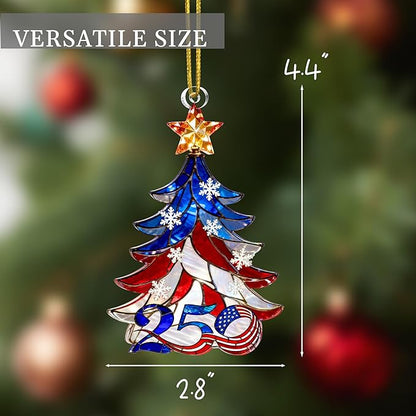 United States 250th Anniversary Ornament, 2D Acrylic 250th Anniversary USA Christmas Tree Ornament, 250 Patriotic American Flag Christmas Ornaments, Gift for US Citizens, Patriotic Collectors Decor