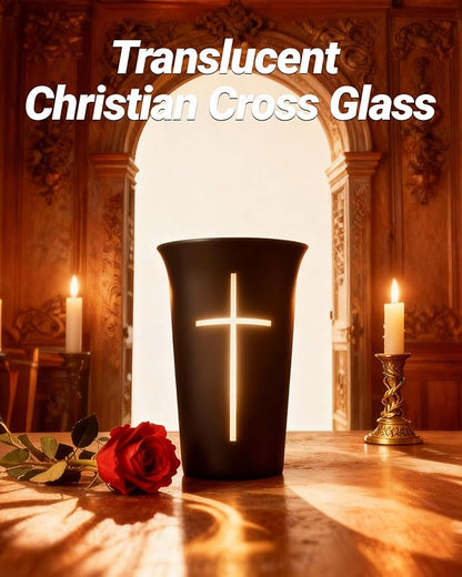 2PCS Black Frosted Drinking Glass Cups with Cross & Bible Verse, Inspirational Religious Gifts for Christians, Catholic Women & Men, Pastor Appreciation, Baptism & Confirmation Gifts for Boys & Girls