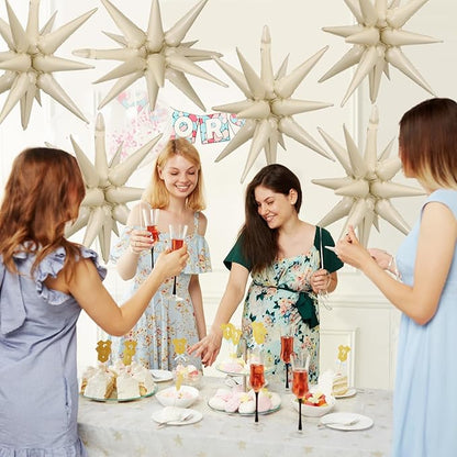 Cream White Star Balloons,9Pcs 22Inch Cream White Explosion Spike Cone Helium Polyester Film Star Foil Balloons for Birthday Anniversary Baby Shower Wedding Disco Party Decorations