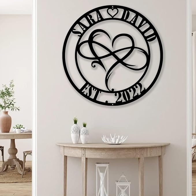 Custom Infinity Heart Metal Wall Decor Art Eternal Love Infinite Heart Wall Decor, Personalized Unique Infinity Heart Wall Decor Love Sign Plaque Steel Art Wedding Decor Indoor Presents Gifts