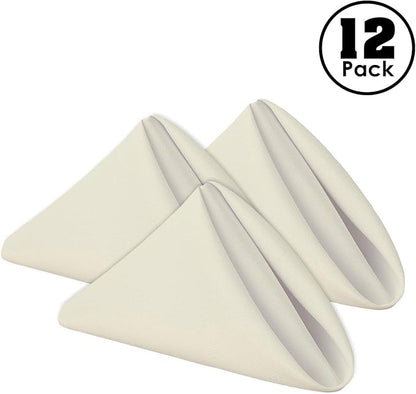 Gee Di Moda Cloth Napkins - 17 x 17 Inch Ivory Dinner Napkins - Set of 12 Soft & Absorbent Washable Fabric Cloth Table Napkins with Hemmed Edges for Hotel Restaurant, Holiday Parties & Wedding