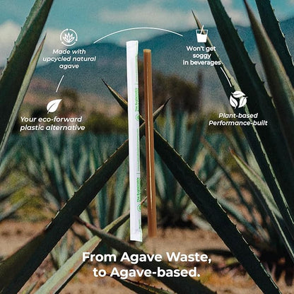 Sustainable Agave Co - Agave Fiber Individually Wrapped Drinking Straws - 1000 Count - Plant-Based, Made With Upcycled Materials, Reusable - Brown, Jumbo, 8"