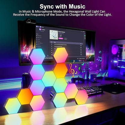 OJQ 12 Pack Hexagon Lights Wall RGB Panel - Led Lights Gifts for Men Birthday Room Decor Lamp for Bedroom Gaming Equipment Gamer Supps Honeycomb Shape Panels Hexagon Gaming Lights