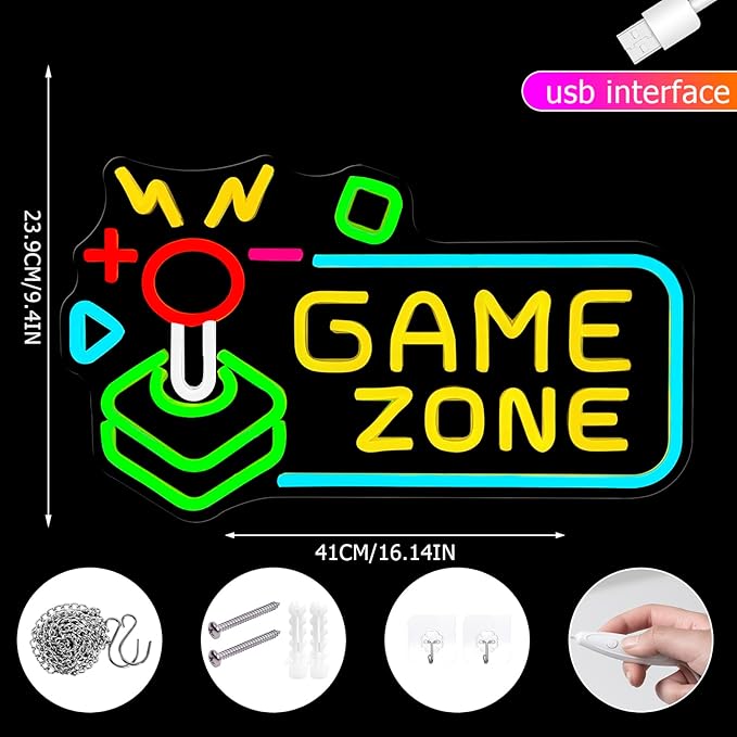 Game Zone Neon Sign for Gamer Room Decor, Gaming Light Neon Sign for Wall, Bedroom, Man Cave, Dimmable Led Neon Gaming Signs Gifts for Gamer, Boys, Teens, Men