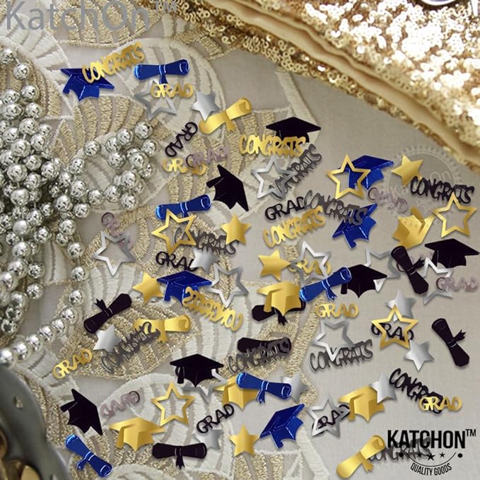 KatchOn, Congrats Grad Confetti 2025 - Pack of 1000 | Graduation Table Decorations 2025 | Grad Confetti Class of 2025,Navy Blue and Gold Graduation Decorations 2025
