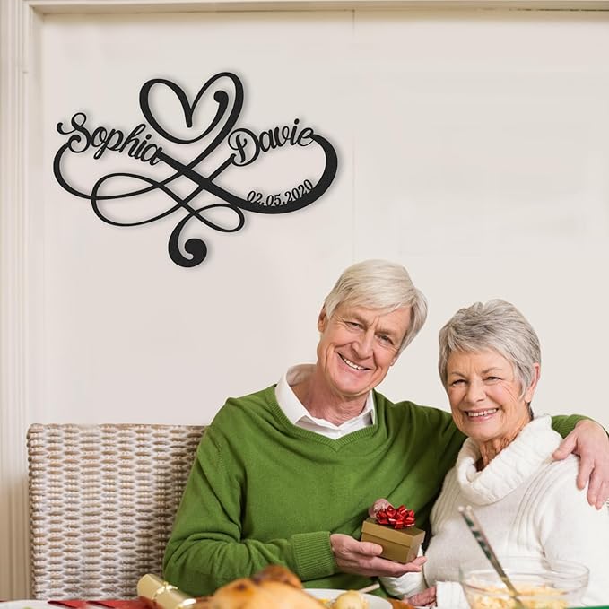 Personalized Anniversary Wedding Gifts for Couples, Metal Signs Customized with Couples Name and Date, Wedding Sign, Infinity Heart Metal Wall Decor, Engagement Bridal Shower Gifts Color03
