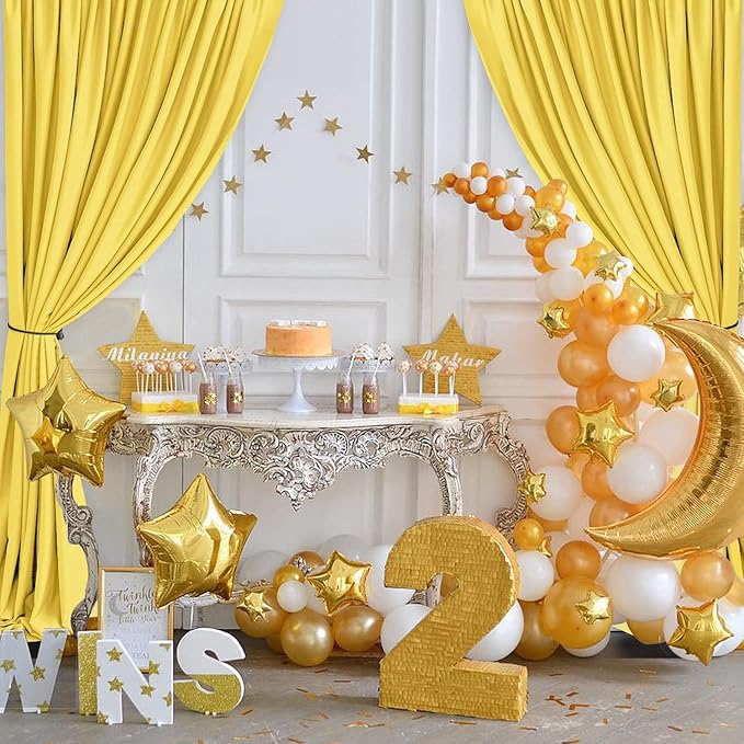 Hiasan Yellow Backdrop Curtains for Parties, Polyester Photography Backdrop Drapes for Family Gatherings, Wedding Decorations, 5ftx8ft, Set of 2 Panels
