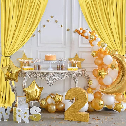 Hiasan Yellow Backdrop Curtains for Parties, Polyester Photography Backdrop Drapes for Family Gatherings, Wedding Decorations, 5ftx8ft, Set of 2 Panels