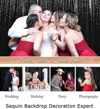 ShinyBeauty Black Sequin Backdrop 10FTx10FT Photo Backdrops for Wedding Sparkle Backdrop for Photograph Glitter Curtains for Baby Shower Party Shimmer Fabric Background