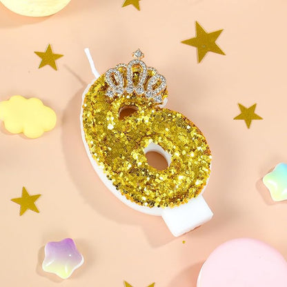 Gold Birthday Candle Crown Number 6 Candle with Sequins Cake Candles Cupcake Decorations Party Decor for Anniversary Celebrations Supplies