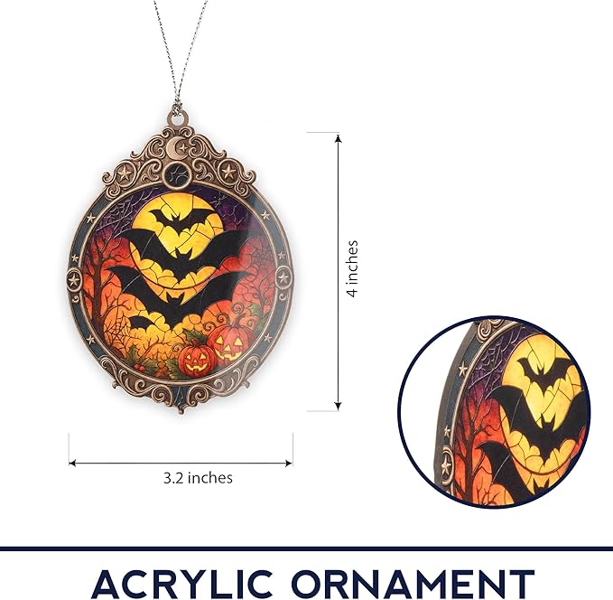 Halloween Bat Ornament – Pumpkin Halloween Decor | Spooky Halloween Decoration + Halloween Ornament Gift – Halloween Window Hanging 2025 – Christmas ornament 2025