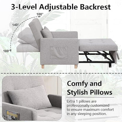 Sleeper Chair,Convertible Sleeper Sofa Chair,Pull Out Sleeper Chair with Adjustable Backrest,Multi-Functiona Lounge Chair for Living Room(Light Grey)
