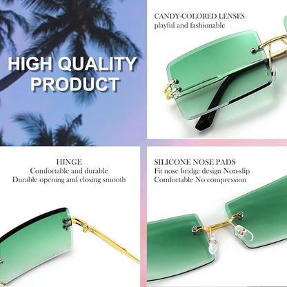 FEISEDY Vintage Rimless Sunglasses Rectangle Frameless Candy Color Glasses Women Men B2642