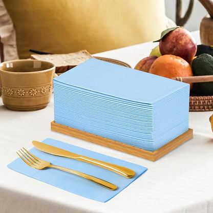 KAMMAK Light Blue Napkins Disposable with Pocket 100 Pack Cloth like Paper Dinner Napkins Folded Hand Towel for Party Decoration, Wedding Reception, Bathroon and Kitchen (16.5 x 16.5 inch)
