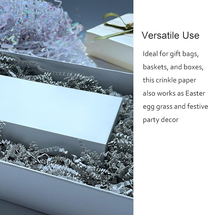 2 LB Grey Crinkle Paper Shred Filler for Gift Baskets Box Stuffing