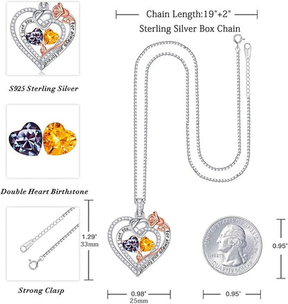 Iefil Christmas Gifts for Wife Women - 925 Sterling Silver Double Birthstone Necklace, Anniversary Birthday Gifts for Women, Jewelry Gift for Wife Girlfriend Mom Her