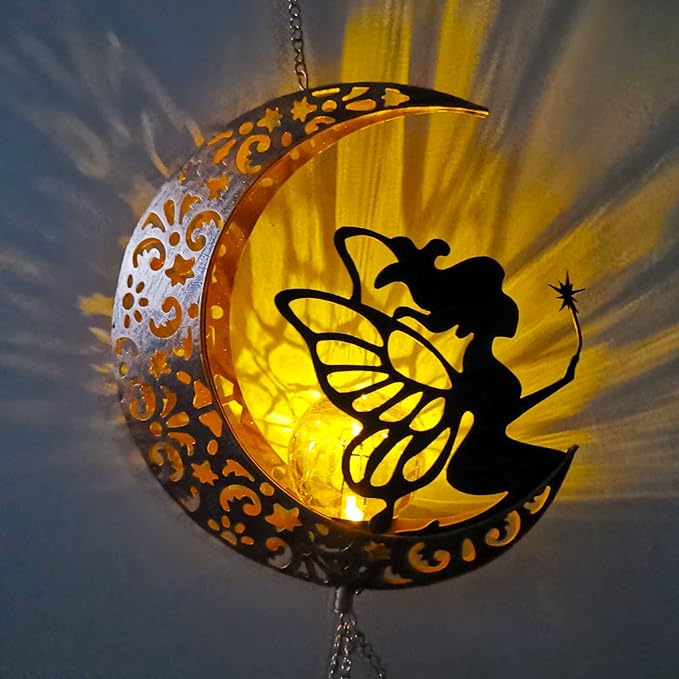 Solar Wind Chimes Moon Fairy Hanging Outdoor Decor Crackle Glass Ball Warm Memorial Wind Chimes Light Patio Lawn Yard Gardening Gifts Birthday Gifts for mom for Grandma Gifts Christmas Decorations