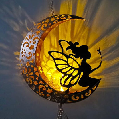Solar Wind Chimes Moon Fairy Hanging Outdoor Decor Crackle Glass Ball Warm Memorial Wind Chimes Light Patio Lawn Yard Gardening Gifts Birthday Gifts for mom for Grandma Gifts Christmas Decorations