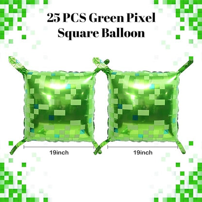 Green Pixel Square Balloon Wall, 25 PCS Green Pixel Square Foil Balloons Wall Backdrop Balloons Tunnel Arch for Kids Boys Video Game Theme Birthday Party Decoration