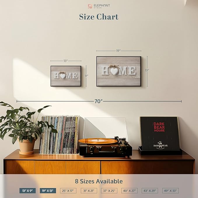 ElephantStock Home Sign Wall Art - Horizontal Floating Framed Canvas - 1-Piece Living Room Wall Decor - Photography Typography Canvas Print - Brown and Beige Decor for Wall - 13" X 9"