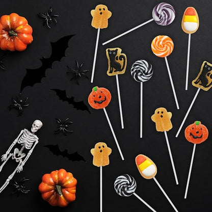 Halloween Lollipop Suckers, 24 Pieces of Bulk Suckers Individually Wrapped, Colorful Candy Lollipops for Trick or Treat Bags, Fun Halloween Shaped Candy Party Favors