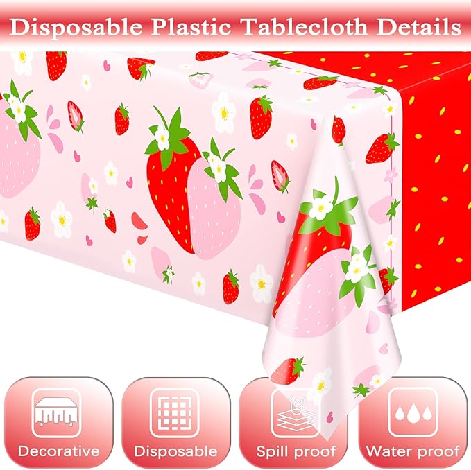 WNINK 6 Pack Strawberry Tablecloths Strawberry Berry Sweet One Table Covers for Birthday Party Decoration Berry Sweet Baby Shower Party Supplies 54" x 108"