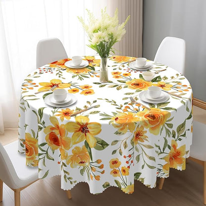 Eikione Round Tablecloth 60inch,Tablecloth Waterproof and Wrinkle-Free, Red Flower Rustic Table Covers, Summer Decorations for Home