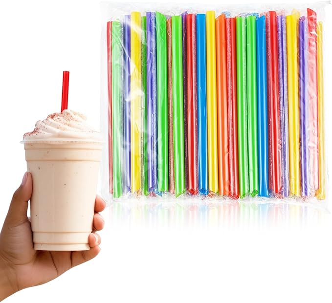 Tessco for you 600 Pcs 6 Inch Jumbo Smoothie Straws Bulk Large Plastic Disposable Bubble Tea Straws Wide-Mouthed Individually Wrapped for Tall Homemade Milkshakes Drinking (Classic Color)