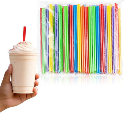 Tessco for you 600 Pcs 6 Inch Jumbo Smoothie Straws Bulk Large Plastic Disposable Bubble Tea Straws Wide-Mouthed Individually Wrapped for Tall Homemade Milkshakes Drinking (Classic Color)