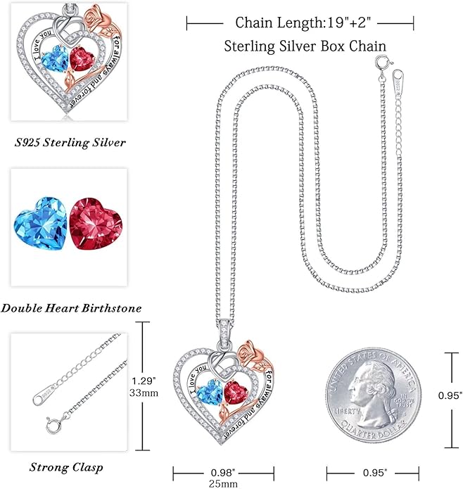 Iefil Christmas Gifts for Wife Women - 925 Sterling Silver Double Birthstone Necklace, Anniversary Birthday Gifts for Women, Jewelry Gift for Wife Girlfriend Mom Her