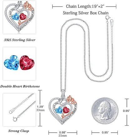 Iefil Christmas Gifts for Wife Women - 925 Sterling Silver Double Birthstone Necklace, Anniversary Birthday Gifts for Women, Jewelry Gift for Wife Girlfriend Mom Her