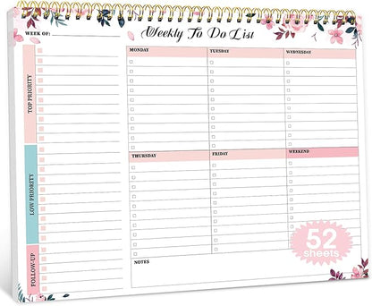 Taja Weekly To Do List Notepad with 52 Undated Sheets（8.5"×11"）- Weekly Desk Planner for Women & Man, Work and Home - 1 Pack Whispering Petal