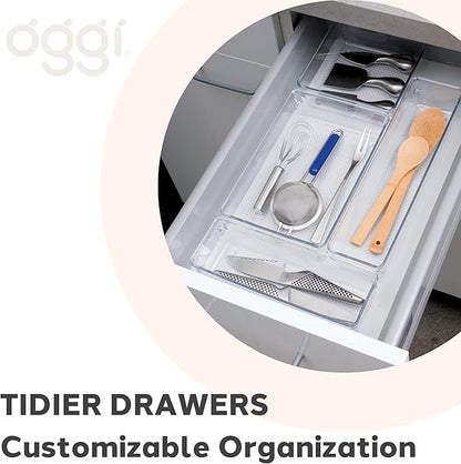 Oggi Clear Drawer Organizer - 6" X 6"- Ideal for Organizing Kitchen Drawers, Office, Desk, Silverware, Kitchen Utensils, Cosmetics and Bathrooms (Pack of 2)