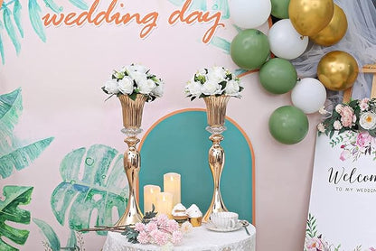10Pcs/Set Flower Centerpiece Table Decorations Gold Trumpet Vases with Crystal Bead for Wedding Centerpieces Birthday Party Event Home Decor